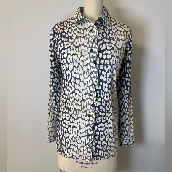 GANNI Leopard Print Long Sleeve Cotton Poplin Shirt | Total Eclipse Sz 36 - Picture 4 of 9